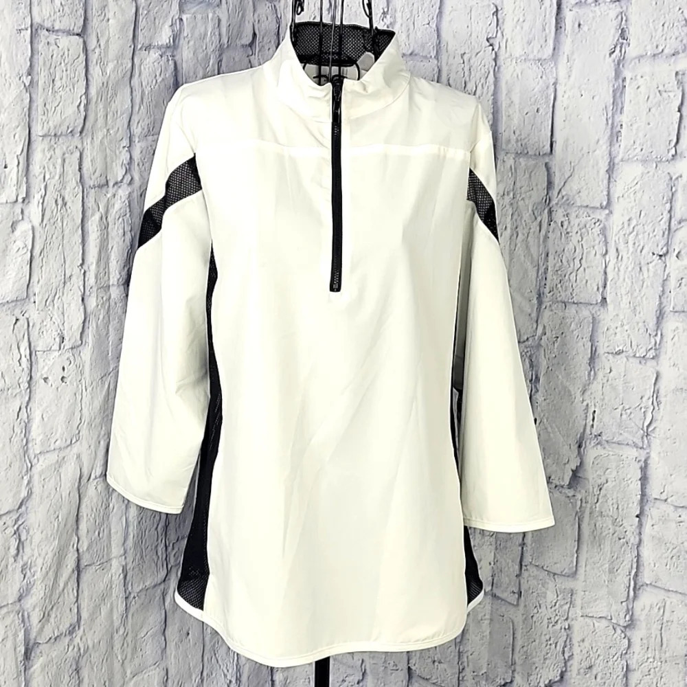 WEEKENDS BY CHICO'S 1/4 Zip Lightweight‎ White and Black Jacket Size 2/Large